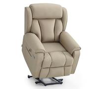 M MCombo Fauteuil TV 4 Moteurs avec Aide à la montée, électrique, Lombaire et Appui-tête réglables, zéro gravité 165°, Massage et Chauffage 7558 (Microfibre, Beige-Brun)