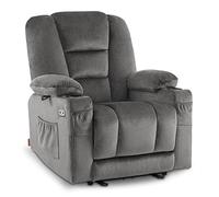 M MCombo Fauteuil TV à réglage électrique, Fauteuil Relax avec Fonction Chaise Longue, Fauteuil TV avec Fonction Massage & Chauffage, USB & Porte-Boissons, Salon, Tissu, 7008 (Gris)