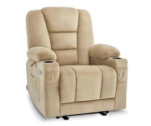 M MCombo Fauteuil TV à réglage électrique, Fauteuil Relax avec Fonction Chaise Longue, Fauteuil TV avec Fonction Massage & Chauffage, USB & Porte-Boissons, Salon, Tissu, 7008 (Beige)