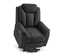 M MCombo Fauteuil TV avec Aide à la montée électrique, 2 roulettes pour la mobilité, Massage et Chauffage, Appui-tête réglable, Coussin en Mousse 35D (Gris foncé-Microfibre)