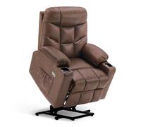 M MCombo Fauteuil TV avec Aide à la montée électrique, Fauteuil avec Aide à la montée, Fauteuil TV avec Fonction inclinable jusqu'à 140°, avec USB 7286 (Microfibre, Brune)