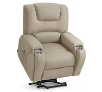 M MCombo Fauteuil TV avec Fonction releveur électrique, avec Massage et Chauffage, Fauteuil Relax avec Fonction inclinable jusqu'à 145°, Porte-gobelets cachés 7252 (Microfibre, Beige-Brun)
