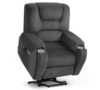 M MCombo Fauteuil TV avec Fonction releveur électrique, avec Massage et Chauffage, Fauteuil Relax avec Fonction inclinable jusqu'à 145°, Porte-gobelets cachés 7252 (Tissu, Gris foncé)