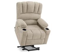 M MCombo Fauteuilavec Aide à se Lever électrique, Fauteuil Relax avec Fonction inclinable, Fauteuil de Massage avec Fonction de Chaleur, pour Le Salon des Seniors, 7102 (Tissu, Beige)
