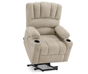 M MCombo Fauteuilavec Aide à se Lever électrique, Fauteuil Relax avec Fonction inclinable, Fauteuil de Massage avec Fonction de Chaleur, pour Le Salon des Seniors, 7102 (Tissu, Beige)