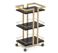 M MCombo Servante à roulettes, desserte de Cuisine Bar Châssis métallique Noir et Or, desserte Polyvalente Moderne à 3 Niveaux, pour Cuisine Salon Bureau, 0033