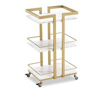 M MCombo Servante à roulettes, desserte de Cuisine Bar Châssis métallique Noir et Or, desserte Polyvalente Moderne à 3 Niveaux, pour Cuisine Salon Bureau, 0033 (Blanc/Or)