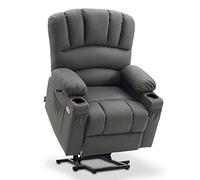 M MCombo Siège télé avec Assistance à l'élévation électrique, Dossier élargi, Massage et Chauffage, Siège Relax avec Fonction Inclinaison jusqu'à 145° USB 7102 (Tissu en Microfibre, Gris)
