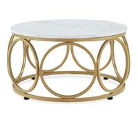 M MCombo table basse ronde bois, table basse moderne marbre or blanc, structure métal, pour salon, diamètre 80cm, 2102