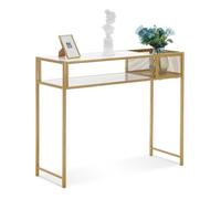 M MCombo Table console étroite 2276 en bois, pied métallique, marbre blanc doré