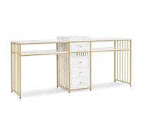 M MCombo Table Onglerie Professionnelle Avec Tiroirs, Étagère, Coiffeuse Sans Miroir, Marbre Blanc Or, 50 x 200 x 86cm, 2413