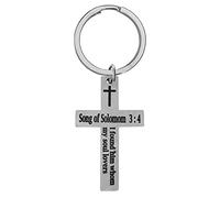 M Men Style Taste And See That Lord Is Good Blessed Is The One Who Takes Refuse In Him (Psaume 34.8) Porte-clés en acier inoxydable noir et argenté pour homme et femme, noir/argenté, Free Size