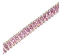 M METERXITY 1-Pack Chaîne En Cristaux Strass Fermée, 3 Rangées 1 Yard Garniture De Robe, Bande Appliquée Strass Diamant Brillant Pour Artisanat [Rose Clair AB]