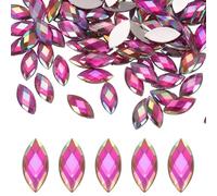M METERXITY 100-Pack Strass Oeil De Cheval, 15x7mm Strass Acrylique A Dos Plat Pour DIY joyaux/Artisanat, Autocollant Cristal [Rose Rouge AB]