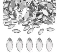 M METERXITY 100-Pack Strass Oeil De Cheval, 15x7mm Strass En Acrylique À Dos Plat Pour DIY Artisanat/joyaux, Autocollant De Cristaux [Blanc]