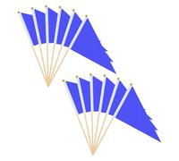 M METERXITY 12-Pack Mini Drapeaux En Bois Pour Sublimation, 5x8 Inch Polyester Triangle Unis Drapeaux À Main Sur Bâton En Bois Pour Décorations De Fête/DIY Graffiti/Jardin [Bleu]