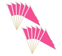 M METERXITY 12-Pack Mini Drapeaux En Bois Pour Sublimation, 5x8 Pouces Drapeaux Unis En Polyester Triangle Blanc À Main Sur Bâton En Bois Pour Décorations Fête/DIY Graffiti/Jardin [Rose Red]