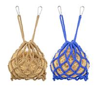 M METERXITY 2-Pack Sac à Foin pour Lapin en Treillis Polyester Suspendu | Marron, Bleu Foncé, Grande Capacité, 2 attaches Métalliques, Cobayes, Chinchillas, Hamsters, Petits Animaux