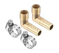 M METERXITY 2 Paquet Laiton Tuyau Barbillon Raccords - 90 Degré Coude 10mm Laiton Tuyau Raccord avec Tuyau Colliers Appliquer à Eau(G1/4 Male Filetage)