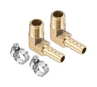 M METERXITY 2 Paquet Laiton Tuyau Barbillon Raccords - 90 Degré Coude 6mm Laiton Tuyau Connecteur avec Tuyau Colliers Appliquer à Eau (G1/8 Mâle Filetage)