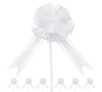 M METERXITY 20 Pcs Grand Nœud à Tirer, 8 Pouce 20cm Plastique Fleur Ruban Nœuds à Tirer en Ruban pour Emballage Cadeau, Nœuds à Tirer en Satin [Blanc Noeud Cadeau]