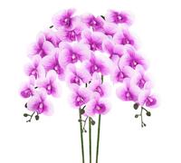 M METERXITY 3-Pack Artificial Orchid Flowers 9 Large Petals 37 inch Faux Phalaenopsis Silk Bouquets Real Touch Dark Purple White Fake Orchids pour Home/Wedding/Christmas/Party/Garden Office