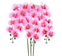 M METERXITY 3-Pack Fleurs D'Orchidées Artificielles 9 Grands Pétales 37 Pouces Fausses Soie Toucher Réel Rouge Rose Blanc Fausses Orchidées pour Home/Wedding/Christmas/Party/Garden Office