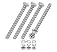 M METERXITY 4-Pack Vis À Tête Hexagonale Avec Écrous Rondelles Plates Et Rondelles Frein M6x75mm Kit De Boulons Et Écrous En Acier Inoxydable Boulon Métrique Fileté Pour Équipement/Machinerie