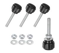 M METERXITY 4 Pcs Boutons de Serrage Moletés, M4x25mm Filetage Mâle Vis Moletée avec Écrous et Rondelles Poignées à Vis en Acier au Carbone pour Machines/Meubles [Noir]