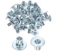 M METERXITY 50-Pack M6x12mm Écrous En T En Acier Au Carbone Zingué Base Ronde Écrous À Souder Trou parant Quincaillerie Meuble Bride Filetage Femelle Argent