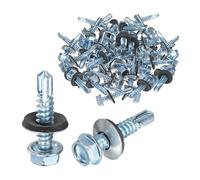 M METERXITY 50-Pack Vis Auto-Foreuses Avec Joint En Caoutchouc M6.3 x 32mm | En Acier Carbone Zingué, À Tête Hexagonale, Pour Toiture Métallique Panneaux De Bardage Structures En Acier