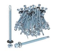 M METERXITY 50-Pack Vis Autoforeuses Avec Joint En Caoutchouc M6.3 x 100mm | En Acier Carbone Zingué, À Tête Hexagonale, Pour Toiture Métallique/Panneaux De Bardage/Structures En Acier