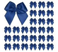 M METERXITY 50 Pcs Mini Noeud en Ruban Artisanal 1x1 Pouce Boutique de Nœuds en Ruban de Satin à Carreaux pour Bricolage/Sacs à Friandises/Couture de Nœuds pour Cheveux/Fête [Bleu Marine]