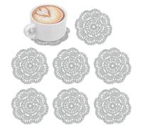 M METERXITY 8-Pack Handmade Crochet Coasters 4Inch/10cm Light Gray | Round Cotton Placemats, pour Table Cup Bowl Vase Tea Trays Home Decoration, Lace Doilies Place Mats