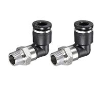 M METERXITY Lot de 2 raccords coudés mâles à pousser pour connecter le tube - Raccord rapide pneumatique à 90 degrés, s'applique au raccord de tuyau (6 mm OD x filetage 1/8 NPT, noir)