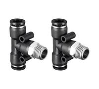 M METERXITY Lot de 2 raccords de verrouillage à poussoir à filetage mâle G 6,35 mm - Raccord en T de type T, raccords à pousser pour connecter, s'applique au système pneumatique (8 mm, noir)