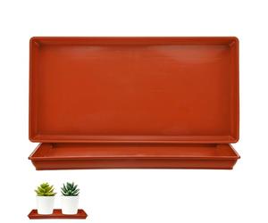 M METERXITY Pack de 2 soucoupes Plastique Plantes, 5,7 x 11,8 po int. rect. bacs à Eau pour Pots int./ext., bac d'égouttage pour Pots [6,3 x 12,6 po ext., Rouge]