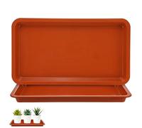 M METERXITY Pack de 2 soucoupes Plastique Plantes, 7,4 x 14,4 po int. rect. bacs à Eau pour Pots int./ext., bac d'égouttage pour Pots [9 x 16 po ext., Rouge]