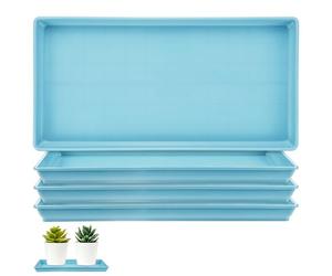 M METERXITY Pack de 4 soucoupes Plastique Plantes, 5,7 x 11,8 po int. rect. bacs à Eau pour Pots int./ext., bac d'égouttage pour Pots [6,3 x 12,6 po ext., Bleu]