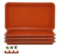 M METERXITY Pack de 4 soucoupes Plastique Plantes, 7,4 x 14,4 po int. rect. bacs à Eau pour Pots int./ext., bac d'égouttage pour Pots [9 x 16 po ext., Rouge]