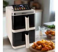 M mimotec -Friteuse à Air Double Tech, 11,6L avec 2 Cuves de 5,8L, 3000W, 10 Programmes, 40-200°C, Déshydratation, Éclairage Intérieur, Pièces Lavables