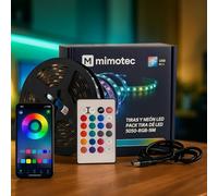 M mimotec - Pack Bandes LED 5 m USB 5V, 24W RGB dimmable, application et télécommande, mode musique, idéal pour chambre, salon, cuisine, fêtes et jeux vidéo