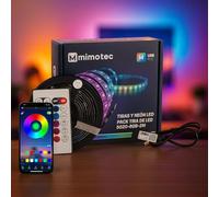 M mimotec - Pack Ruban LED 2M USB 5V, 10W RGB dimmable, application et télécommande, mode musique, idéal pour chambre, salon, cuisine, fêtes et jeux vidéo