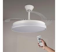 M mimotec - Ventilateur de Plafond avec Lumière LED Cami Blanc, Télécommande, Moteur DC, 6 Vitesses, Silencieux, Lames Rétractables, Fonction Été-Hiver, Minuterie, CCT