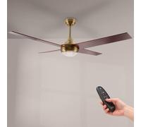 M mimotec - Ventilateur de plafond avec lumière Led Easymal cuir/noyer 55W, télécommande, Faible consommation, moteur DC 27W+Lumière Led 18W, 6 vitesses,Silencieux,4 Pales, hiver-été, minuterie.