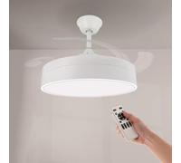 M mimotec - Ventilateur de Plafond avec Lumière Led Messe 72W Blanc, Télécommande, 6 vitesses, Silencieux,4 Pales déployantes, fonction été-hiver, minuterie.