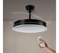 M mimotec - Ventilateur de Plafond avec Lumière Led Noire, Télécommande, Moteur DC, 6 Vitesses, Silencieux, Lames Rétractables, Fonction Été-Hiver, Minuterie, CCT, Noir