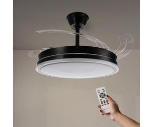 M mimotec - Ventilateur de Plafond avec Lumière Led Noire, Télécommande, Moteur DC, 6 Vitesses, Silencieux, Lames Rétractables, Fonction Été-Hiver, Minuterie, CCT, Noir