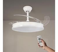 M mimotec - Ventilateur de Plafond avec Lumière LED Otah Star Blanche, Télécommande, Moteur DC, 6 Vitesses, Silencieux, Lames Rétractables, Fonction Été-Hiver, Minuterie, CCT