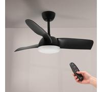 M mimotec - Ventilateur de plafond Led Black Face 59W, télécommande, moteur DC 35W+Lumière Led 24W, 6 vitesses, Silencieux, 3 Pales bois naturel, 108 cm, fonction été-hiver, minuterie